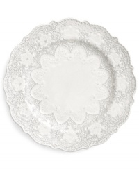 Handcrafted in the Italian tradition, the Merletto dinner plate is intricately embellished with a lacy floral texture and painted a creamy antique white. An elegant companion to Arte Italica dinnerware. Handcrafted in the Italian tradition, the Merletto dinner plate is intricately embellished with a lacy floral texture and painted a creamy antique white. An elegant companion to Arte Italica dinnerware.
