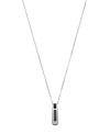 It's all in the details. This sophisticated Emporio Armani men's necklace features a dog tag-inspired design with the company's signature logo. Crafted in stainless steel with black ion plating. Adjustable chain includes a removable extension chain. Approximate length: 19 inches + 2-inch extender. Approximate drop: 1-1/4 inches.