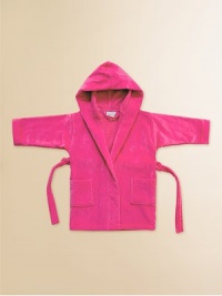 Velvety soft and cozy cotton terry velour in a hooded cover-up styled with a shawl collar and belted waist. Front patch pockets Machine wash Imported Velvety soft and cozy cotton terry velour in a hooded cover-up styled with a shawl collar and belted waist. Front patch pockets Machine wash Imported