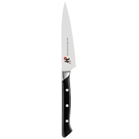 Elegant Japanese design meets superlative durability in these Morimoto-designed knives. Offering the ultimate in beautiful, reliable and practical cutlery, the Iron Chef's Miyabi collection uniquely combines a sharp, flexible, corrosion resistant blade with a western-style handle. This paring knife is essential for cleaning,paring, peeling and slicing small fruits and vegetables. Elegant Japanese design meets superlative durability in these Morimoto-designed knives. Offering the ultimate in beautiful, reliable and practical cutlery, the Iron Chef's Miyabi collection uniquely combines a sharp, flexible, corrosion resistant blade with a western-style handle. This paring knife is essential for cleaning,paring, peeling and slicing small fruits and vegetables.