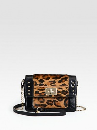 This miniature design combines smooth leather with leopard-print calf hair and gleaming hardware for a luxurious effect. Detachable chain and leather shoulder strap, 22½ dropFlap closure with turn-lockOne inside zip pocketOne inside open pocketEight credit card slotsCotton lining7¾W X 5H X 1DImported This miniature design combines smooth leather with leopard-print calf hair and gleaming hardware for a luxurious effect. Detachable chain and leather shoulder strap, 22½ dropFlap closure with turn-lockOne inside zip pocketOne inside open pocketEight credit card slotsCotton lining7¾W X 5H X 1DImported