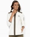 Lauren Ralph Lauren's stretch cotton jacket emblazoned with the Lauren Active crest features an adjustable waist and cuffs for a sporty yet figure-flattering silhouette.