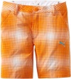 Puma Golf Boy's Ombre Plaid Bermuda, White/Vibrant Orange, Medium