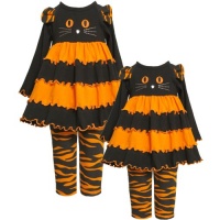 Size-3T BNJ-3652B 2-Piece ORANGE BLACK Cat Face Tiered Purl Edge Colorblock Knit Dress/Legging Set,B63652 Bonnie Jean TODDLERS