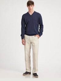 Versatile, lightweight linen are the season's essential pant, tailored to be worn casually or dressed-up.Front zipper and button closureBelt loopsSide pocketsBack buttoned welt pocketsInseam, about 31LinenHand wash or dry cleanImported