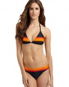 THE LOOKSporty stripe printAdjustable halter straps tie at neckAdjustable padded triangle cupsBack tie closureTHE MATERIAL80% nylon/20% spandexFully linedCARE & ORIGINHand washImportedPlease note: Bikini bottom sold separately. 