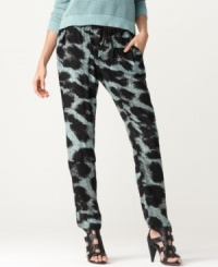 In an abstract animal print, these relaxed Kensie pants add an irreverent twist to everyday style! In an abstract animal print, these relaxed Kensie pants add an irreverent twist to everyday style!