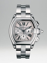 Stainless steel case has rhodium-plated sunray dial, stainless steel bracelet and two interchangeable straps. Tortue face, luminescent oxidized steel hands Roman numerals, date Dual time zone function Cartier caliber 8510, water-resistant to 330 feet Mechanical movement with automatic winding Adjustable steel deployant buckle Made in Switzerland