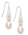 Beautiful in pink Sterling-silver drop earrings exude style with pink cultured freshwater pearls (8-9 mm) and round-cut amethysts (1/6 ct. t.w.). Approximate drop: 1-1/2 inches.