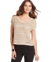 An allover open-stitch knit adds on-trend texture to this Kensie sweater -- perfect for layering!