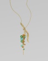From the Elements Collection. A carnelian, apatite and chrysoprase cluster attached to a goldtone leaf pendant accented with sparkling Swarovksi crystals on a delicate 18k goldplated chain. Carnelian, apatite and chrysopraseSwarovski crystals18k goldplated chainGoltoneLength, about 16 to 19 adjustable18k goldplated lobster claps closureMade in USA