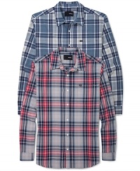 Dark and handsome plaid shirt by Hurley made from 100% cotton for all day comfort. Dark and handsome plaid shirt by Hurley made from 100% cotton for all day comfort.