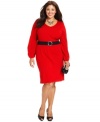 'Tis the season to celebrate in NY Collection's long sleeve plus size dress, accented by a belted waist.