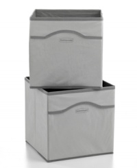 Good company for a cluttered closet. A set of two fabric cubbies totally transforms an unorganized or chaotic space, from your closet to laundry room & beyond. Perfect as drawers or open bins on their sides, these organizers are your solution for quick, easy storage. 1-year warranty. Good company for a cluttered closet. A set of two fabric cubbies totally transforms an unorganized or chaotic space, from your closet to laundry room & beyond. Perfect as drawers or open bins on their sides, these organizers are your solution for quick, easy storage. 1-year warranty.