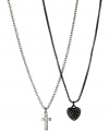 GUESS sets the tone, twice over, with this two-row necklace. Crafted from silvert-tone and hematite-tone mixed metals, the pendants glisten with glass crystal accents. Item comes packaged in a signature GUESS Gift Box. Approximate length: 16 inches + 2-inch extender. Approximate drop: 1-1/4 inches.