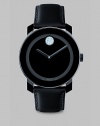 A sleek and modern timepiece designed with a minimalist style, elegant Swarovski crystal detail and Swiss quartz precision. Round bezel Quartz movement Water resistant to 3 ATM Stainless steel/composite case: 42mm (1.65) Leather strap Imported 
