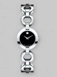 From the Belamoda Collection. Graceful links reflect the shape of the round case in a stunning stainless steel watch with a black Museum dial. Swiss quartz movement Water-resistant to 3ATM Stainless steel bezel Round two-tone stainless steel case; 26mm diameter (1.02) Black Museum dial Stainless steel open link bracelet; 15mm wide (.59) Made in Switzerland From the Belamoda Collection. Graceful links reflect the shape of the round case in a stunning stainless steel watch with a black Museum dial. Swiss quartz movement Water-resistant to 3ATM Stainless steel bezel Round two-tone stainless steel case; 26mm diameter (1.02) Black Museum dial Stainless steel open link bracelet; 15mm wide (.59) Made in Switzerland