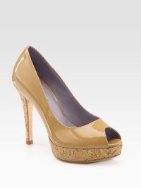 Cork-covered heel and platform add a touch of rustic to this patent leather peep toe design. Cork heel, 4½ (115mm)Cork platform, 1 (25mm)Compares to a 3½ heel (90mm)Patent leather upperLeather lining and solePadded insoleImportedOUR FIT MODEL RECOMMENDS ordering one half size up as this style runs small. < Cork-covered heel and platform add a touch of rustic to this patent leather peep toe design. Cork heel, 4½ (115mm)Cork platform, 1 (25mm)Compares to a 3½ heel (90mm)Patent leather upperLeather lining and solePadded insoleImportedOUR FIT MODEL RECOMMENDS ordering one half size up as this style runs small. <