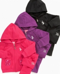 Add a little glam to her cozy look with this Baby Phat velour hoodie and pants set. Add a little glam to her cozy look with this Baby Phat velour hoodie and pants set.