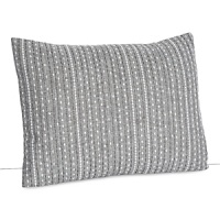 Embroidered lines in shades of white and grey stripe this soft chambray pillow. Embroidered lines in shades of white and grey stripe this soft chambray pillow.