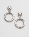 A simply chic design with a sleek ring drop. silvertoneDrop, about .75Post backImported 