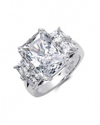 Capturing the light, Crislu's sterling silver finished platinum ring with striking cubic zirconia stones is an eternally glamorous piece that is sure to shine on.