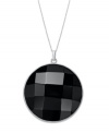 A standout circle. Faceted onyx (22 mm) boldly stands out against a polished sterling silver setting. Approximate length: 18 inches. Approximate drop: 1-3/4 inches.