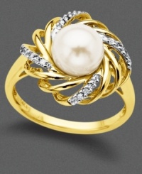 A cocktail ring that is anything but demure. Cultured freshwater pearl (7.5 mm) set against a 14k gold and diamond-accented weave steal the show. A cocktail ring that is anything but demure. Cultured freshwater pearl (7.5 mm) set against a 14k gold and diamond-accented weave steal the show.