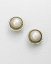 From the Gauntlet Collection. Stunning white mabe pearls set in 24k gold and hammered sterling silver. White cultured mabe pearl18k goldSterling silverSize, about 1Post backImported