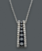 Add a sleek drop of sparkling sophistication. This chic Effy Collection necklace features a graduated drop design decorated with a row of round-cut black diamonds (3/8 ct. t.w.) at the center and two side rows of white diamonds (1/5 ct. t.w.). Set in 14k white gold. Approximate length: 18 inches. Approximate drop: 3/4 inch.