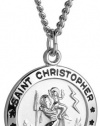 Sterling Silver and Stainless Steel Round St. Christopher Medal, 20