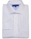 Tommy Hilfiger Men Striped Long Sleeve Dress Shirt (16(34-35), White/purple/navy)