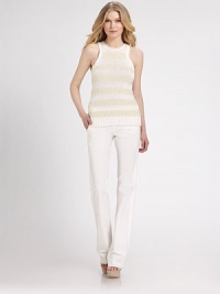 A cozy, racerback-inspired cotton knit featuring elegant, muted stripes and a touch of texture for must-have appeal.Round neckSleevelessPull-on styleAbout 24 from shoulder to hemCottonDry cleanImported of Italian fabric Model shown is 5'10 (177cm) wearing US size Small. A cozy, racerback-inspired cotton knit featuring elegant, muted stripes and a touch of texture for must-have appeal.Round neckSleevelessPull-on styleAbout 24 from shoulder to hemCottonDry cleanImported of Italian fabric Model shown is 5'10 (177cm) wearing US size Small.