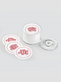 Charming set of heavyweight paper coasters are the perfect accents for daily use or even a cocktail party! Set of 100 coasters have fun polka-dot borders and arrive in a clear acrylic holder with a lid. Set of 100 coasters Each: 4 diam Made in USAFOR PERSONALIZATIONSelect a color and quantity, then scroll down and click on PERSONALIZE & ADD TO BAG to choose and preview your monogramming options. Please allow 2-3 weeks for delivery. Charming set of heavyweight paper coasters are the perfect accents for daily use or even a cocktail party! Set of 100 coasters have fun polka-dot borders and arrive in a clear acrylic holder with a lid. Set of 100 coasters Each: 4 diam Made in USAFOR PERSONALIZATIONSelect a color and quantity, then scroll down and click on PERSONALIZE & ADD TO BAG to choose and preview your monogramming options. Please allow 2-3 weeks for delivery.