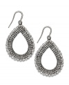 Accent your style in sweet, sparkling teardrops. Alfani design features a chic, braided, open-cut teardrop decorated at the edges with sparkling crystals. Set in hematite tone mixed metal. Approximate drop: 2 inches.