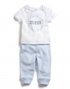 GUESS Kids Boys Tee Shirt & Pants Set with Hat, WHITE (6/9M)