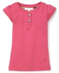 Burberry's henley tee keeps the look light with flutter sleeves, check lining a double snap placket at the neck. Burberry's henley tee keeps the look light with flutter sleeves, check lining a double snap placket at the neck.