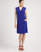 This silky, body-skimming style features a subtly contrast-trimmed V neck and side slash pockets.V necklineSleevelessShoulder seamsSide slash pocketsBack dartsConcealed back zipSilk liningAbout 25 from natural waist68% acetate/32% silkDry cleanMade in Italy of imported fabricModel shown is 5'11½ (181cm) wearing US size 4. 