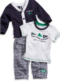 GUESS Kids Boys Baby Cardigan, Tee & Pants Set (0 - , NAVY (0/3M)