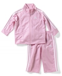 Preparing for an active little girl who's always on the go? This sporty and super-comfortable set from adidas makes a great choice whether she's crawling up a storm or running around the house. Preparing for an active little girl who's always on the go? This sporty and super-comfortable set from adidas makes a great choice whether she's crawling up a storm or running around the house.