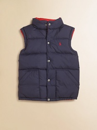 This reversible vest is crafted from channel-stitched microfiber for versatility and lightweight warmth.MockneckSleevelessButton-frontAngled hand pocketsPolyesterFill: 60% down/40% waterfowlMachine washImported This reversible vest is crafted from channel-stitched microfiber for versatility and lightweight warmth.MockneckSleevelessButton-frontAngled hand pocketsPolyesterFill: 60% down/40% waterfowlMachine washImported