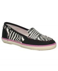 A wild ride. She'll feel like she's on an adventure every day when she's sporting these fun zebra-print slip-on shoes from Keds. A wild ride. She'll feel like she's on an adventure every day when she's sporting these fun zebra-print slip-on shoes from Keds.