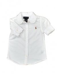 Ralph Lauren Toddler Girl's Ruffle Basic Oxford (2/2T, White)