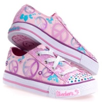 SKECHERS Twinkle Toes - S Lights - Shuffles Slip-On 10202L (Toddler/Youth) Pink Canvas/Hot Pink & Turquoise Trim