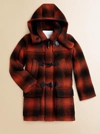 Featuring a bold check print, leather toggle closure and a detachable hood, this plush wool-blend topper is a cold-weather must-have.Detachable hoodShirt collarLong sleevesFront toggle closureFront slash pocketsFront flap patch pocketsFully lined80% wool/10% mohair/10% nylonDry cleanImported Please note: Number of buttons may vary depending on size ordered. Featuring a bold check print, leather toggle closure and a detachable hood, this plush wool-blend topper is a cold-weather must-have.Detachable hoodShirt collarLong sleevesFront toggle closureFront slash pocketsFront flap patch pocketsFully lined80% wool/10% mohair/10% nylonDry cleanImported Please note: Number of buttons may vary depending on size ordered.
