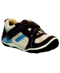 Jump for joy. Rounded edges and a flexible sole make this Trent sneaker from Stride Rite make taking first steps safe and fun. Jump for joy. Rounded edges and a flexible sole make this Trent sneaker from Stride Rite make taking first steps safe and fun.