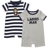 Carters Boys 3-18 Months 2 Pack ''Ladies Man'' and Striped Monkey Romper Carters Boys 3-18 Months 2 Pack ''Ladies Man'' and Striped Monkey Romper