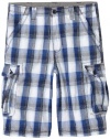 Levi's Boys 8-20 Plaid Cargo Short, Royal Sky, 16