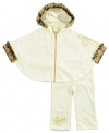 Guess Infant Girls Cream Pancho Hoodie 2Pc Velour Pant Set (18M)
