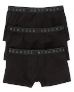 BOSS Black brings you a three-pack of essential cotton boxers, complete with a logo waistband.